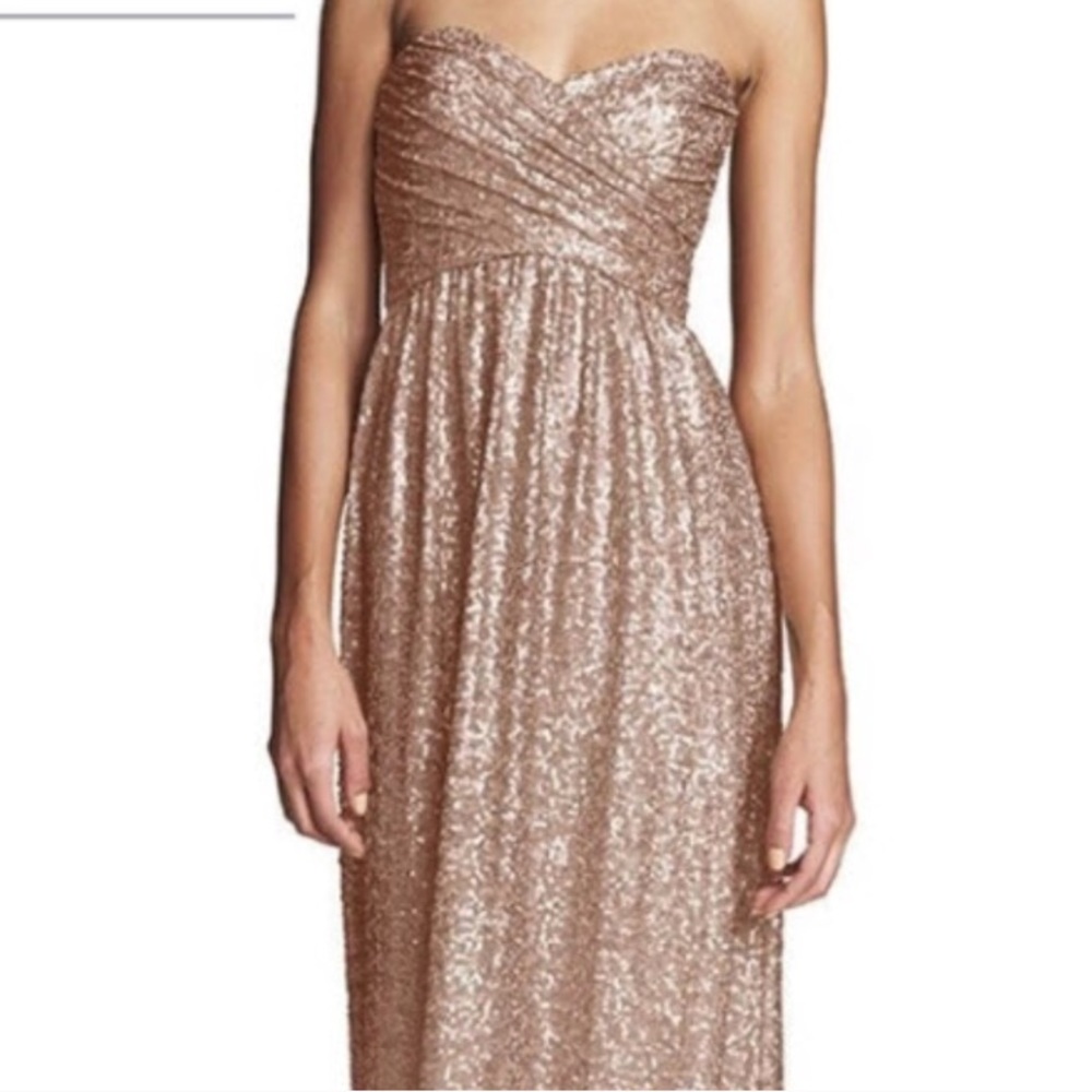 Rose gold strapless sequin Amsale gown size 6